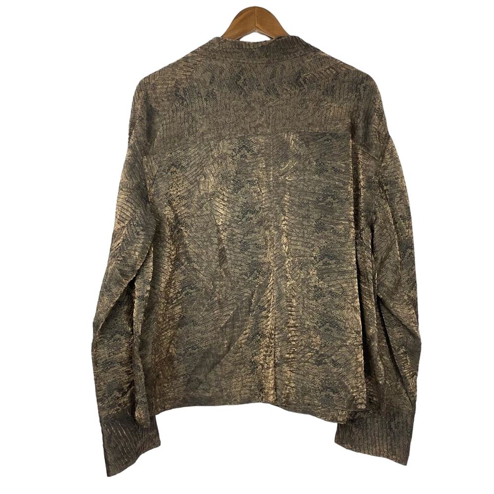 Chico’s | Sz 3 Black Gold Textured Reptile Print Long Sleeve Button Down Blouse - Picture 2 of 11